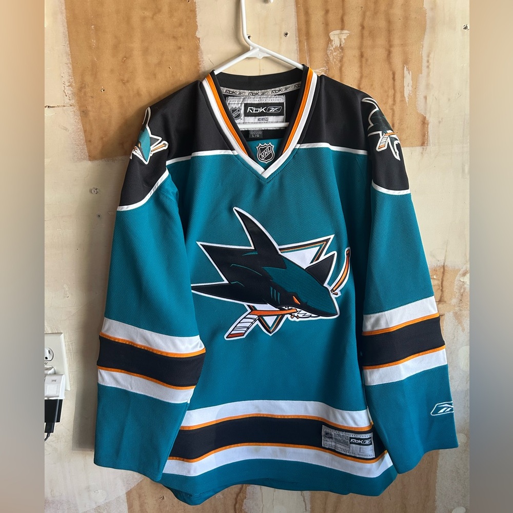 2007-2013 San Jose Sharks Home Teal Reebok Edge NHL hockey jersey, size L